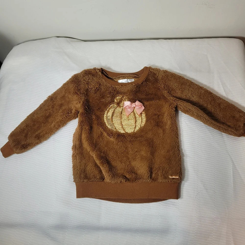 Tahari Girl’s Sequin Pumpkin Eyelash Sweatshirt sz 3T